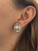 Gold Diamond Flower Half Hoop Earrings