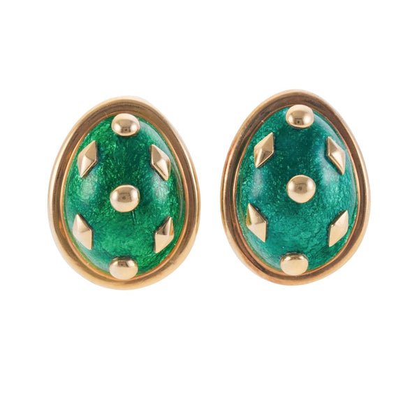 Tiffany & Co Schlumberger Green Enamel Gold Earrings