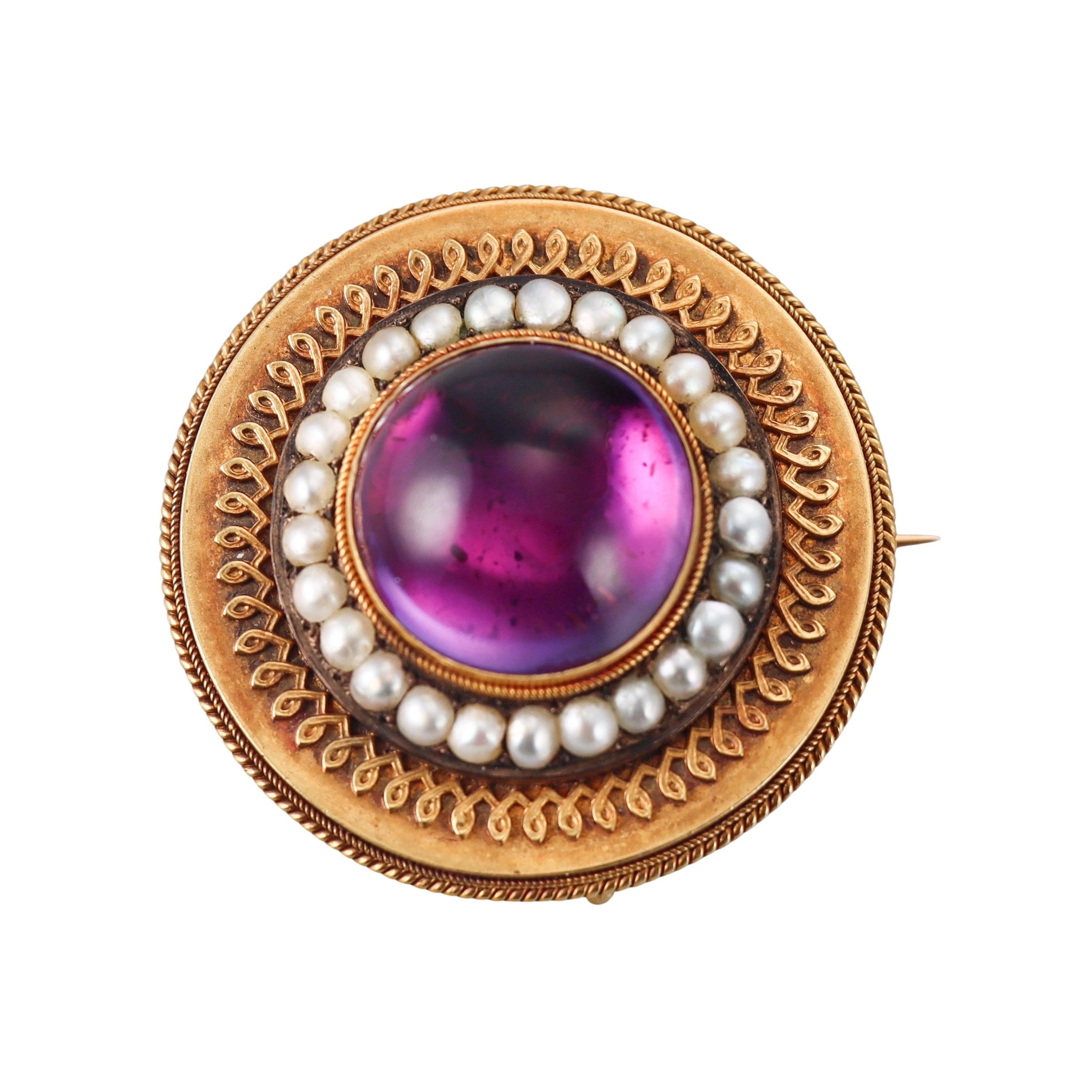 Antique Victorian Pearl Amethyst Gold Locket Brooch Pin