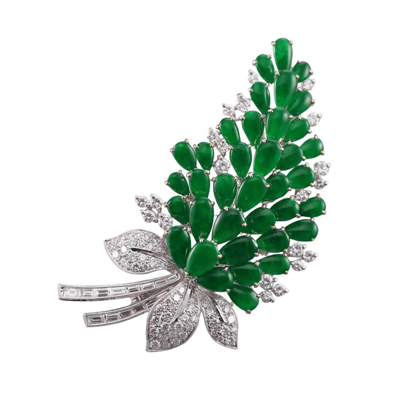 Gold Jade Diamond Brooch Pin