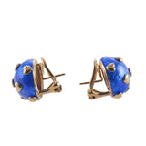Tiffany & Co Schlumberger Blue Enamel Heart Gold Earrings