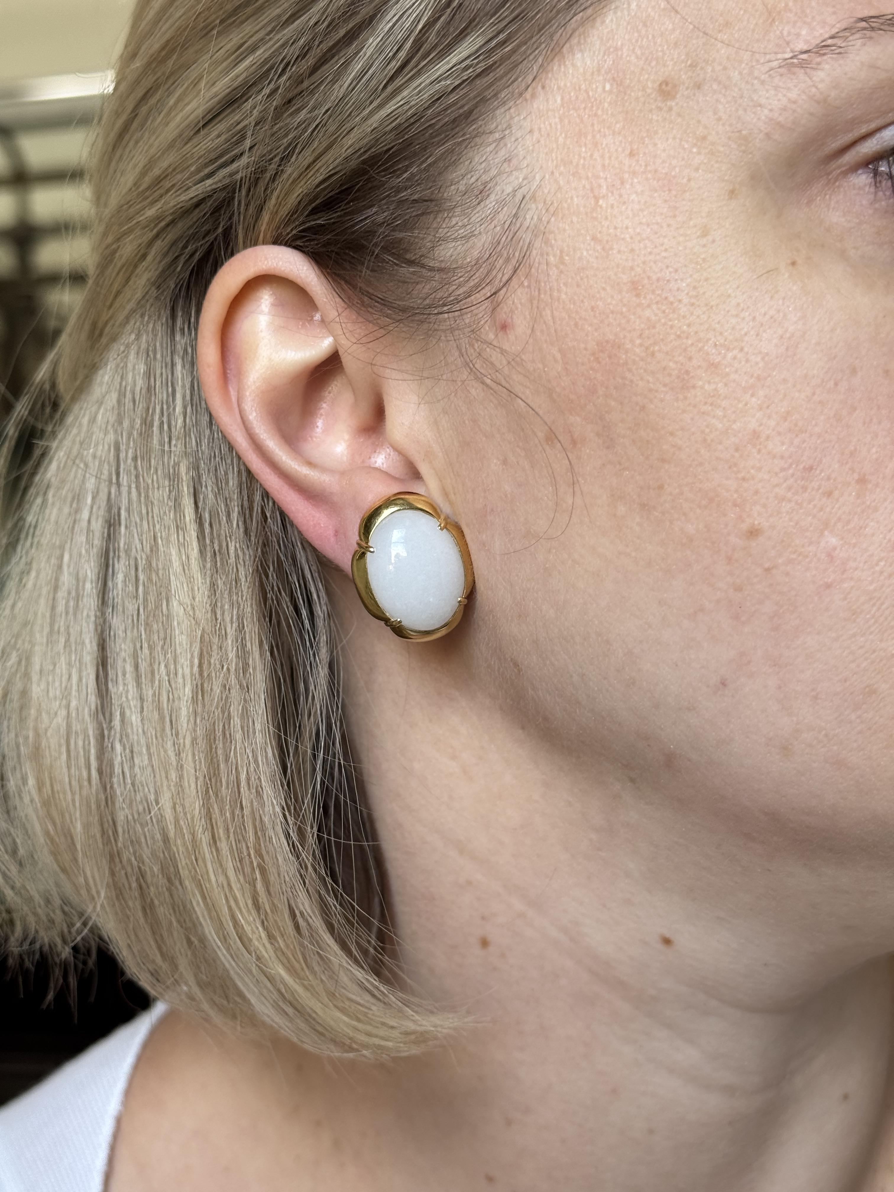 Gump's White Jade Gold Earrings
