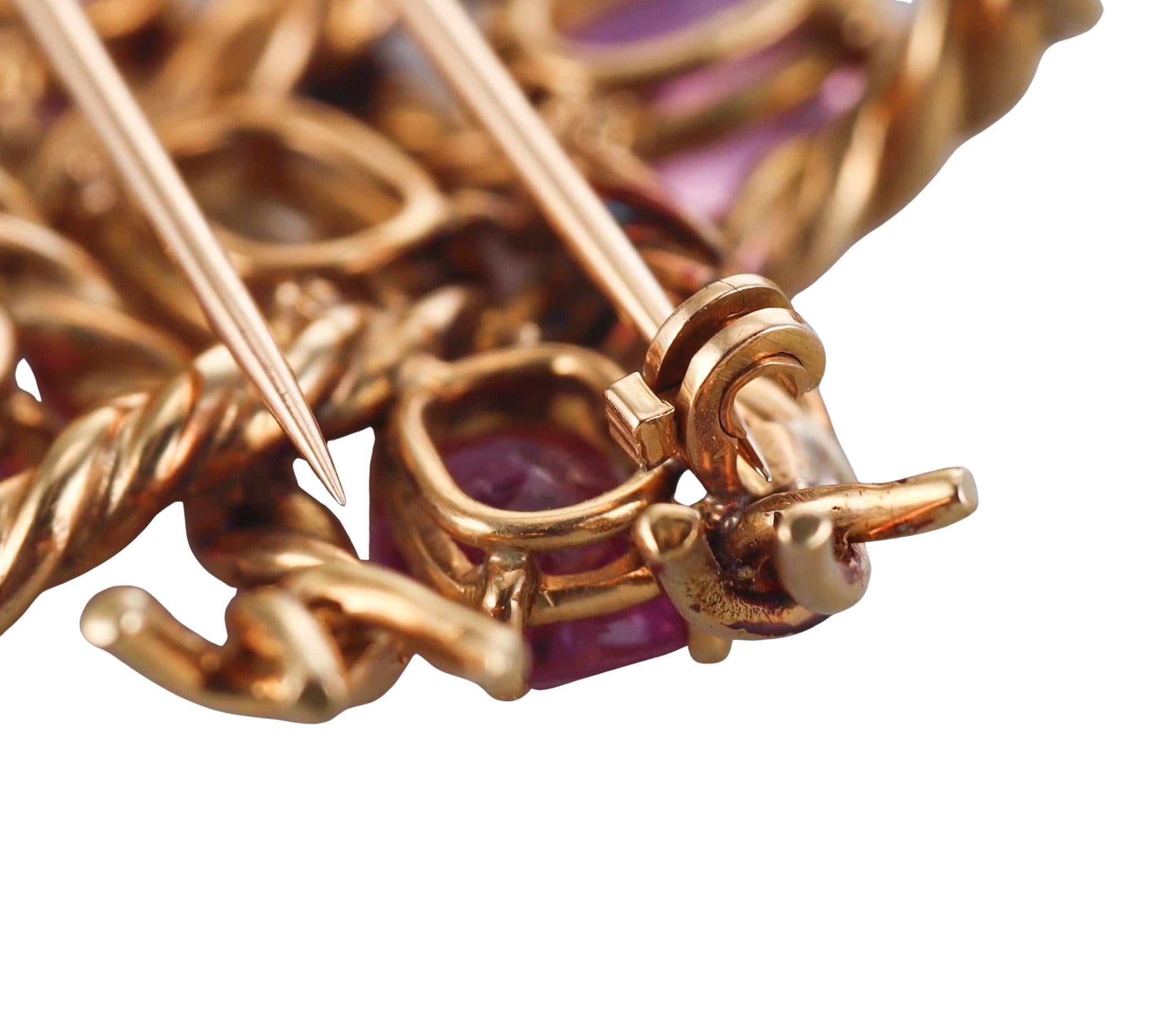 French Mid Century Yellow Pink Sapphire Gold Brooch