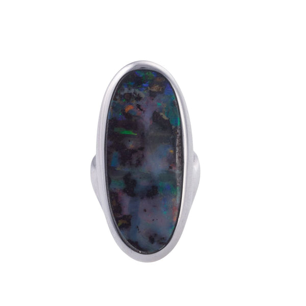Burda Gold Australian Black Boulder Opal Ring