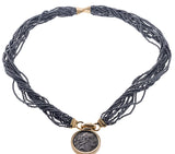 Hematite Bead Coin Gold Necklace