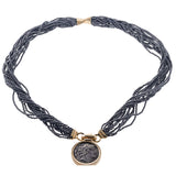 Hematite Bead Coin Gold Necklace