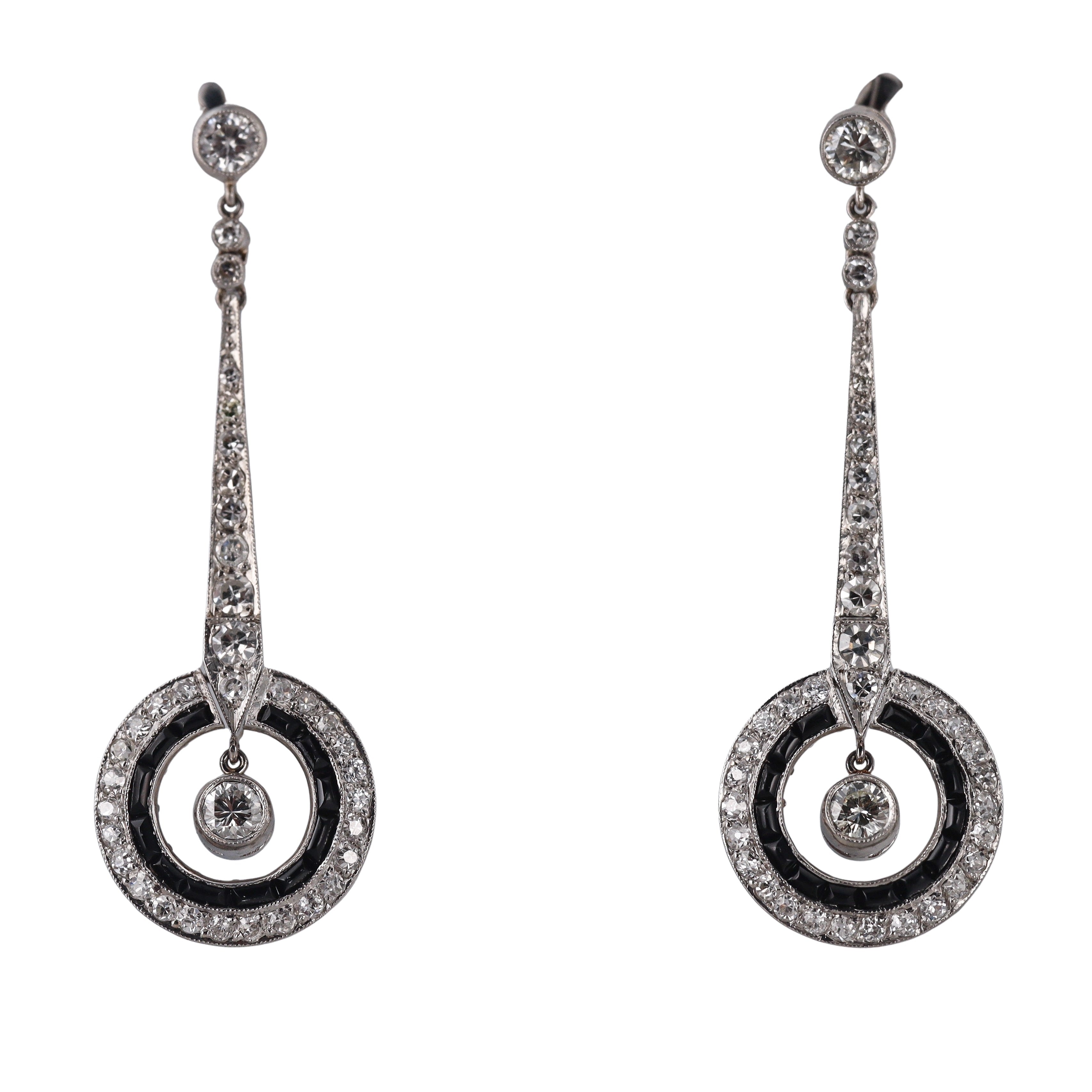 Platinum Diamond Onyx Drop Earrings