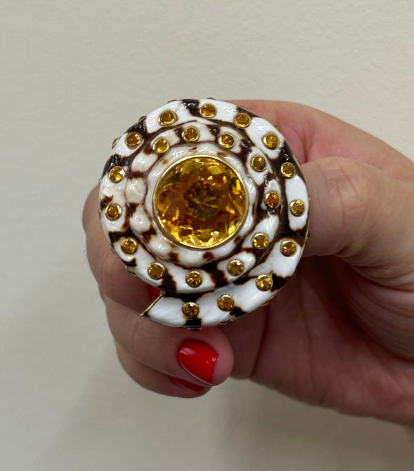 Trianon Gold Shell Citrine Brooch Pin