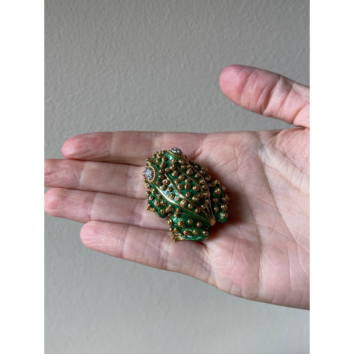 David Webb Gold Diamond Enamel Frog Brooch Pin