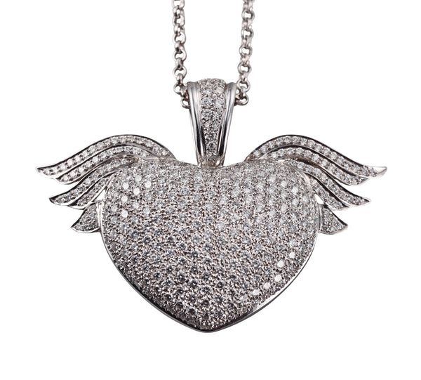 6ctw Diamond White Gold Winger Heart Large Pendant Necklace