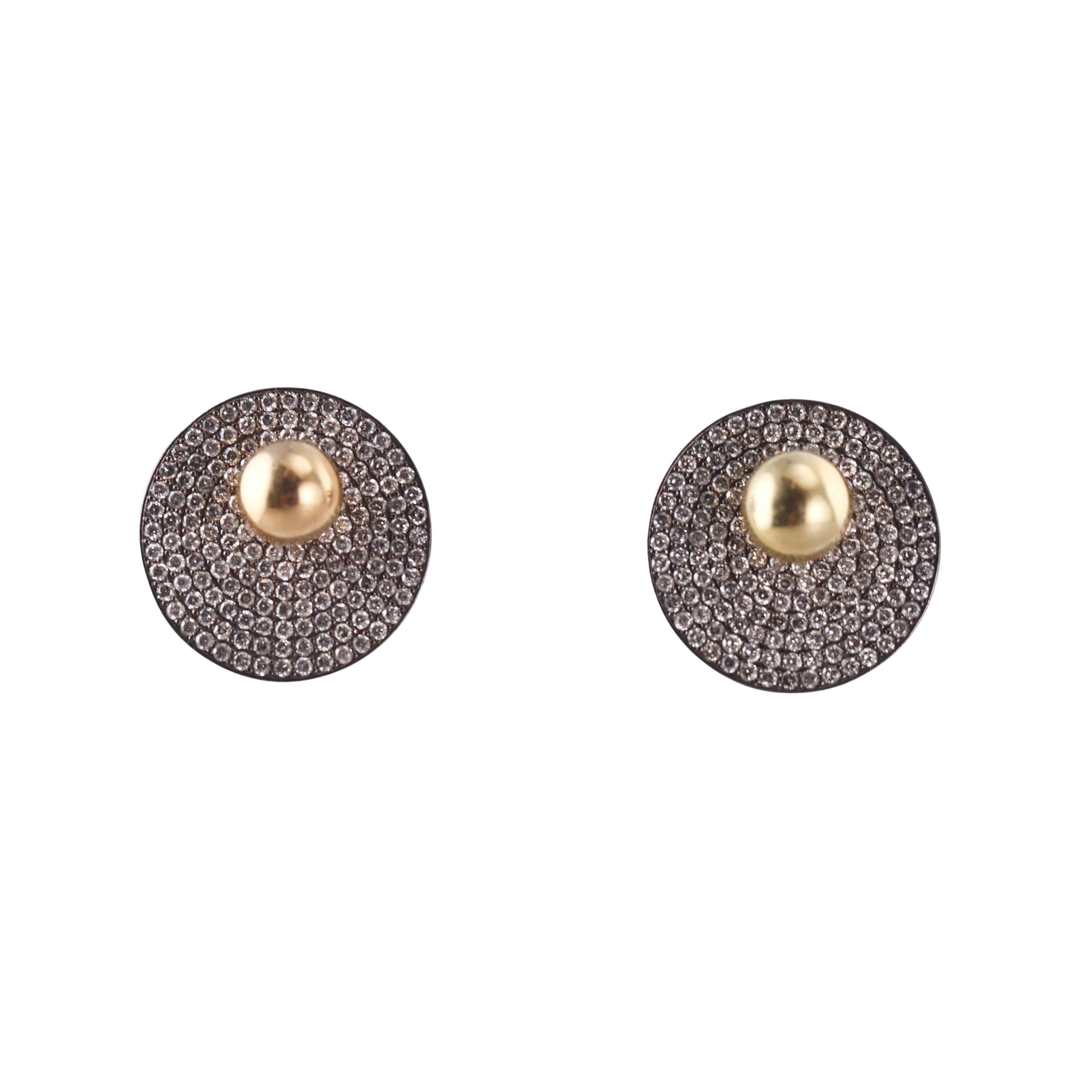 Spinelli Kilcollin Pave Diamond Gold Silver Disc Earrings