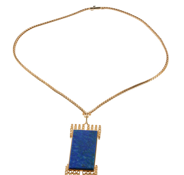 1970s Modernist Azurmalachite Gold Pendant Necklace