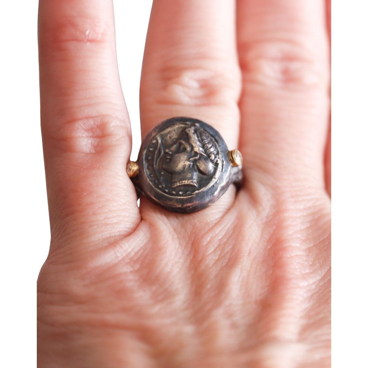 Ancient Inspired Gold Silver Diamond Greek Hercules Ring