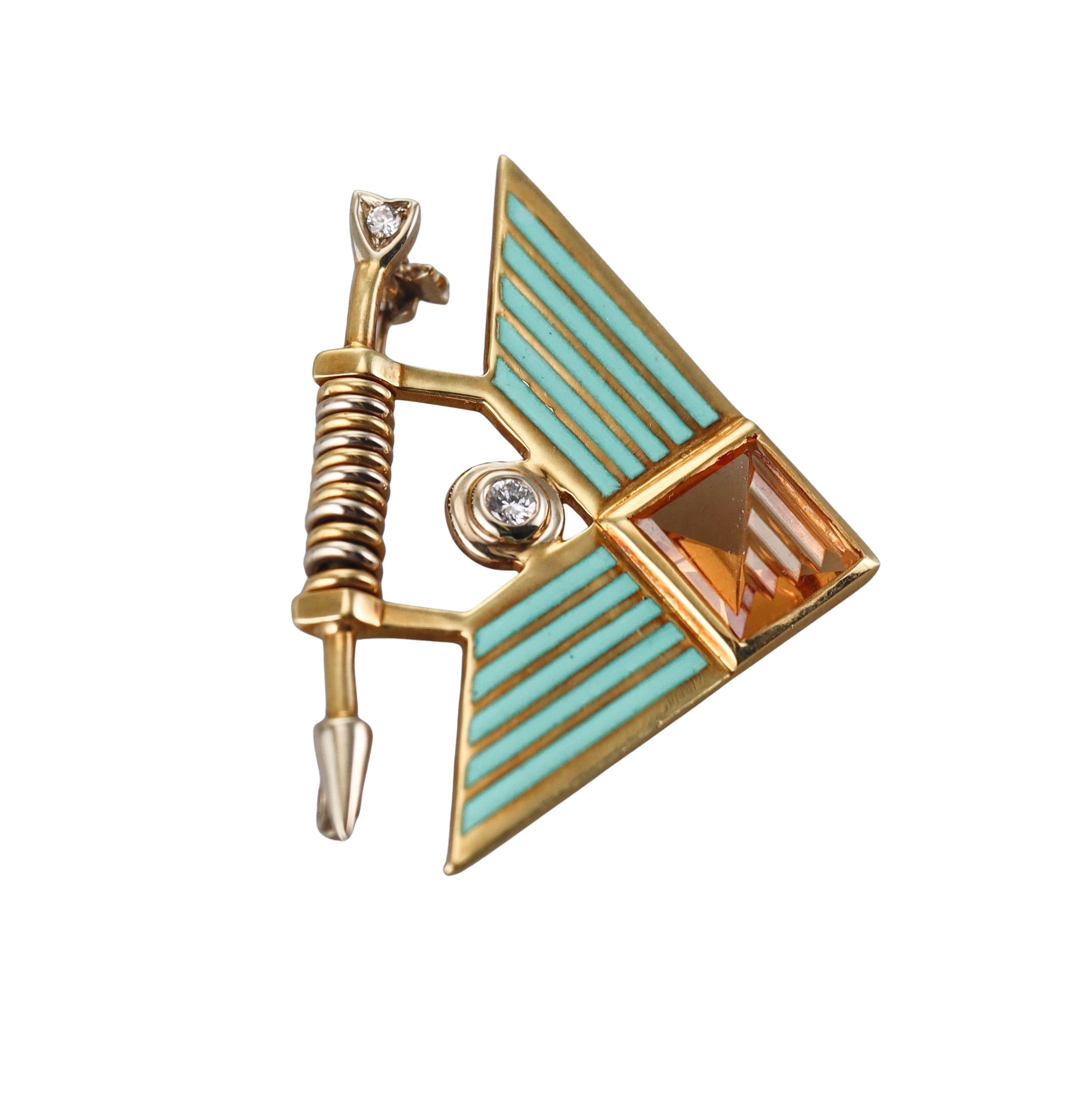 Manfredi Gold Diamond Citrine Enamel Brooch Pin