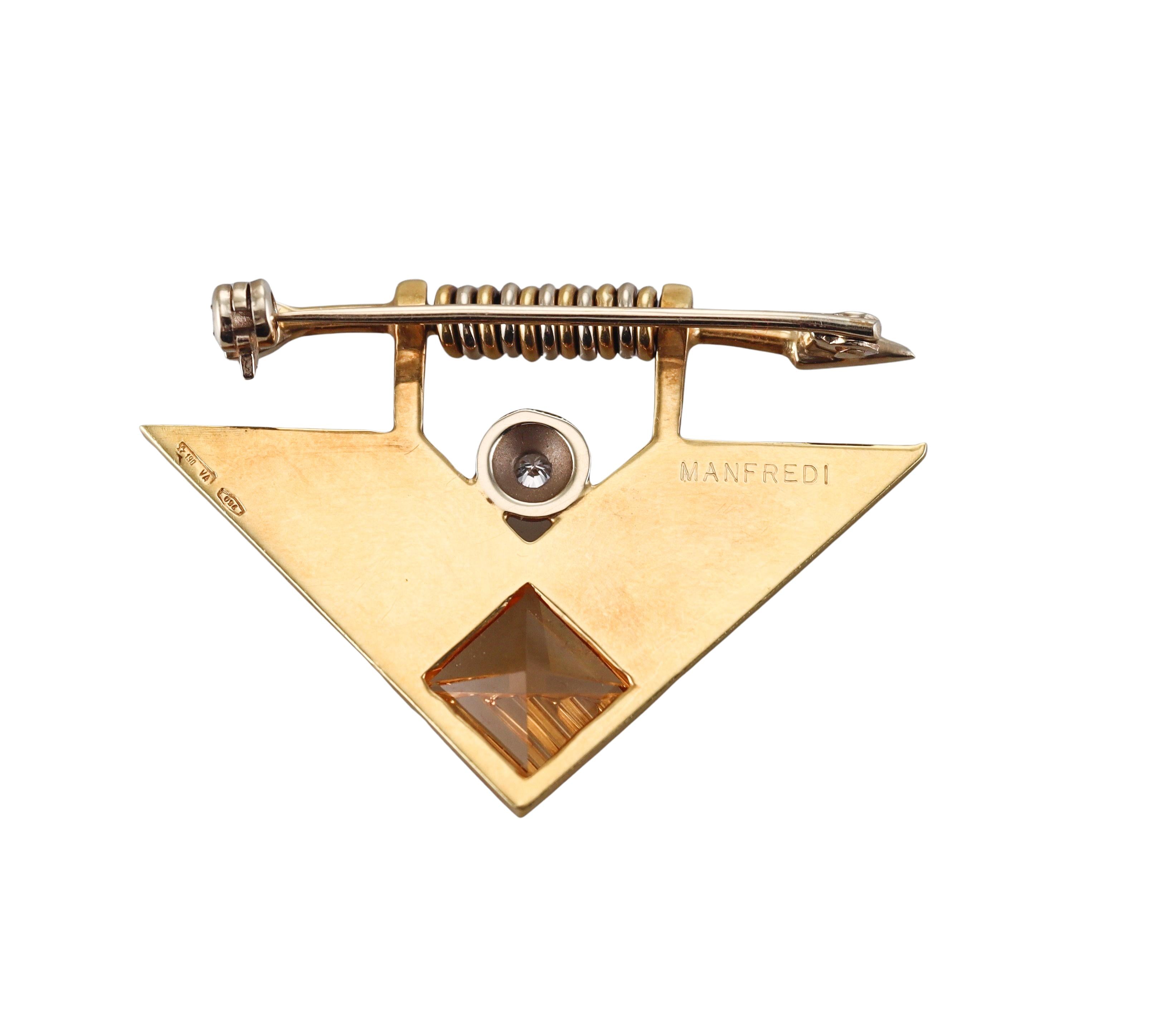 Manfredi Gold Diamond Citrine Enamel Brooch Pin