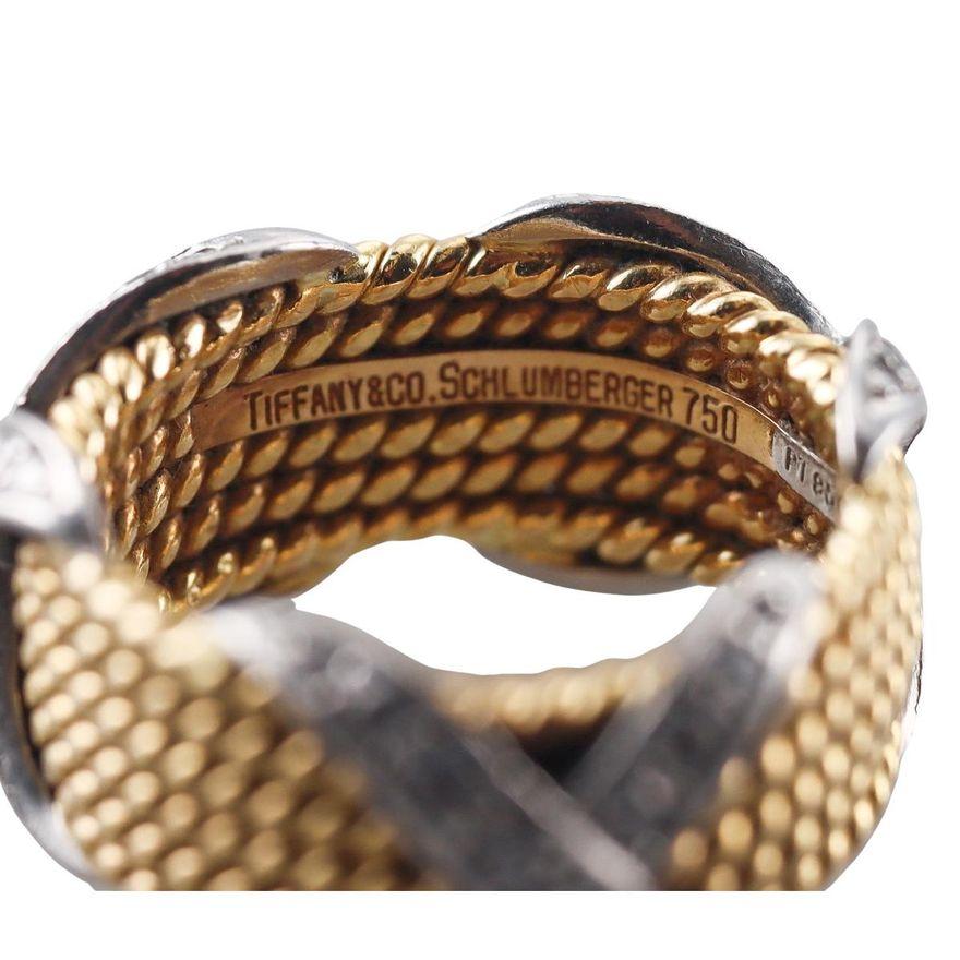 Tiffany & Co Schlumberger Six Row Rope Diamond Gold Platinum Ring
