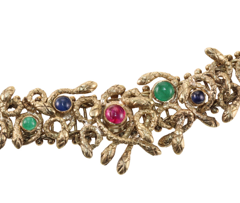 Zolotas Greece Gold Ruby Sapphire Emerald Snake Necklace