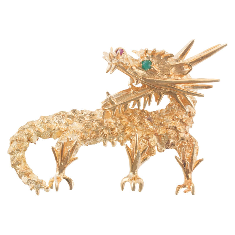 Cartier Ruby Emerald Gold Dragon Brooch