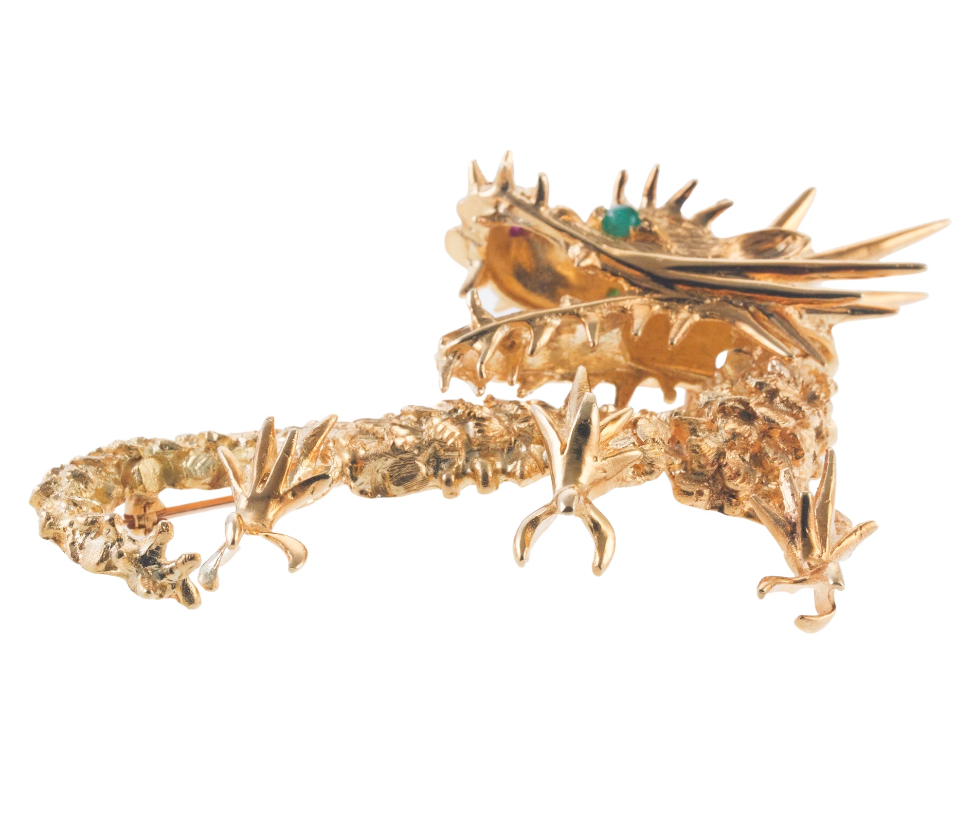 Cartier Ruby Emerald Gold Dragon Brooch