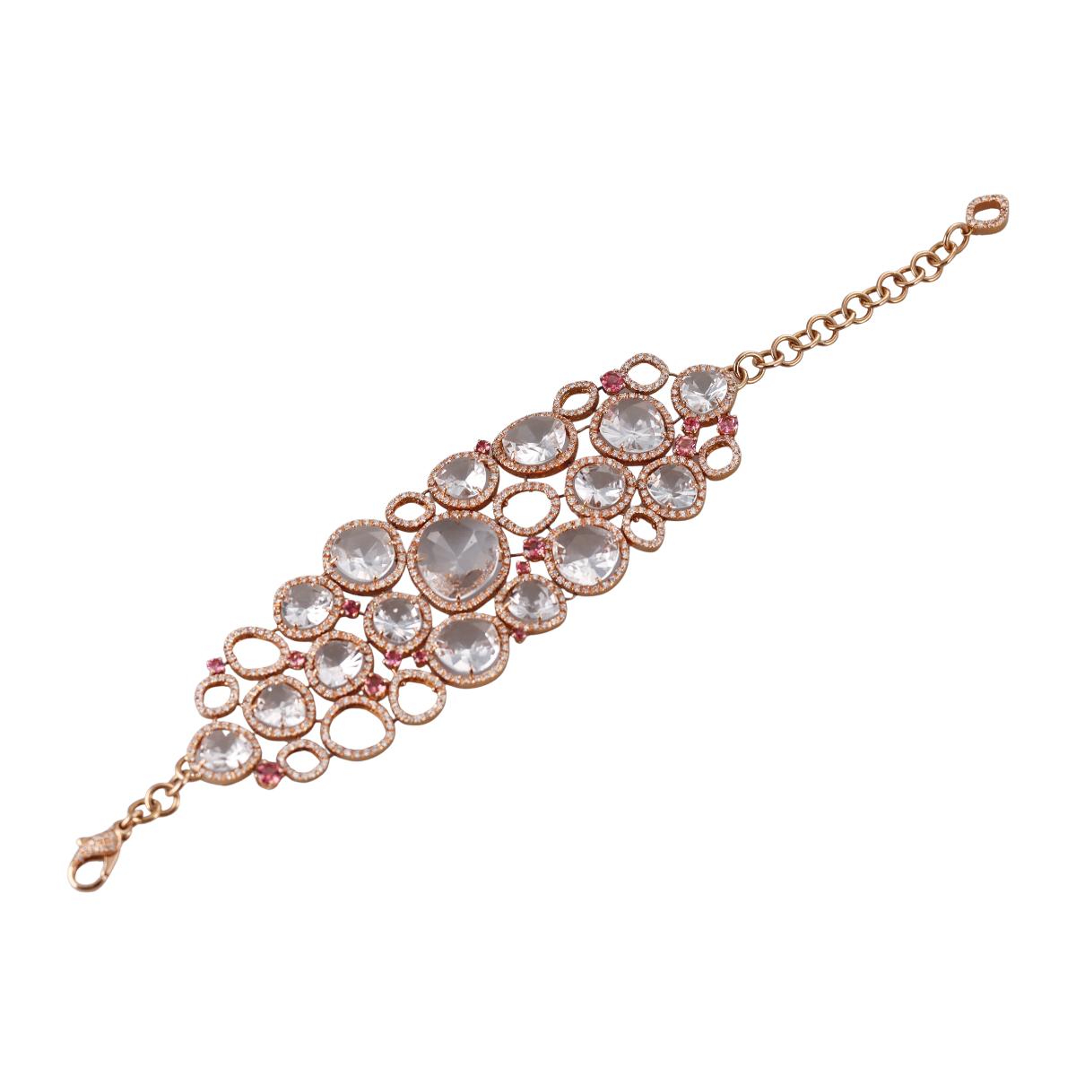 David Morris Gold Diamond Pink Sapphire Quartz Bracelet