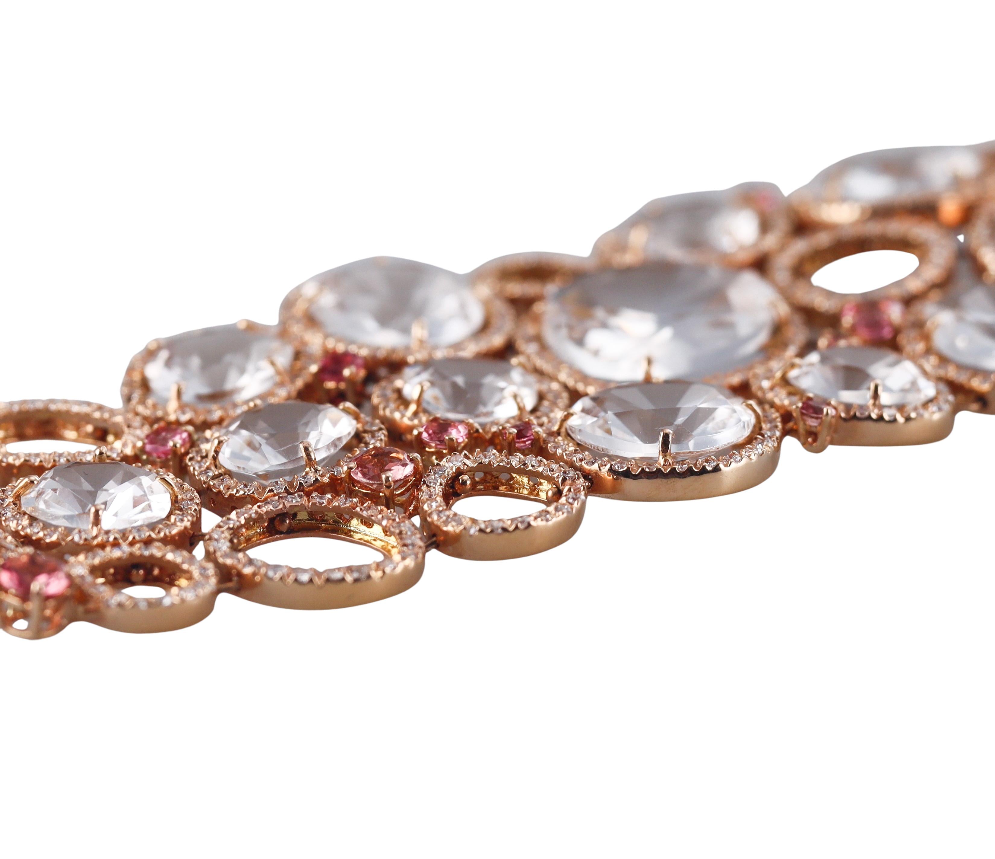 David Morris Gold Diamond Pink Sapphire Quartz Bracelet