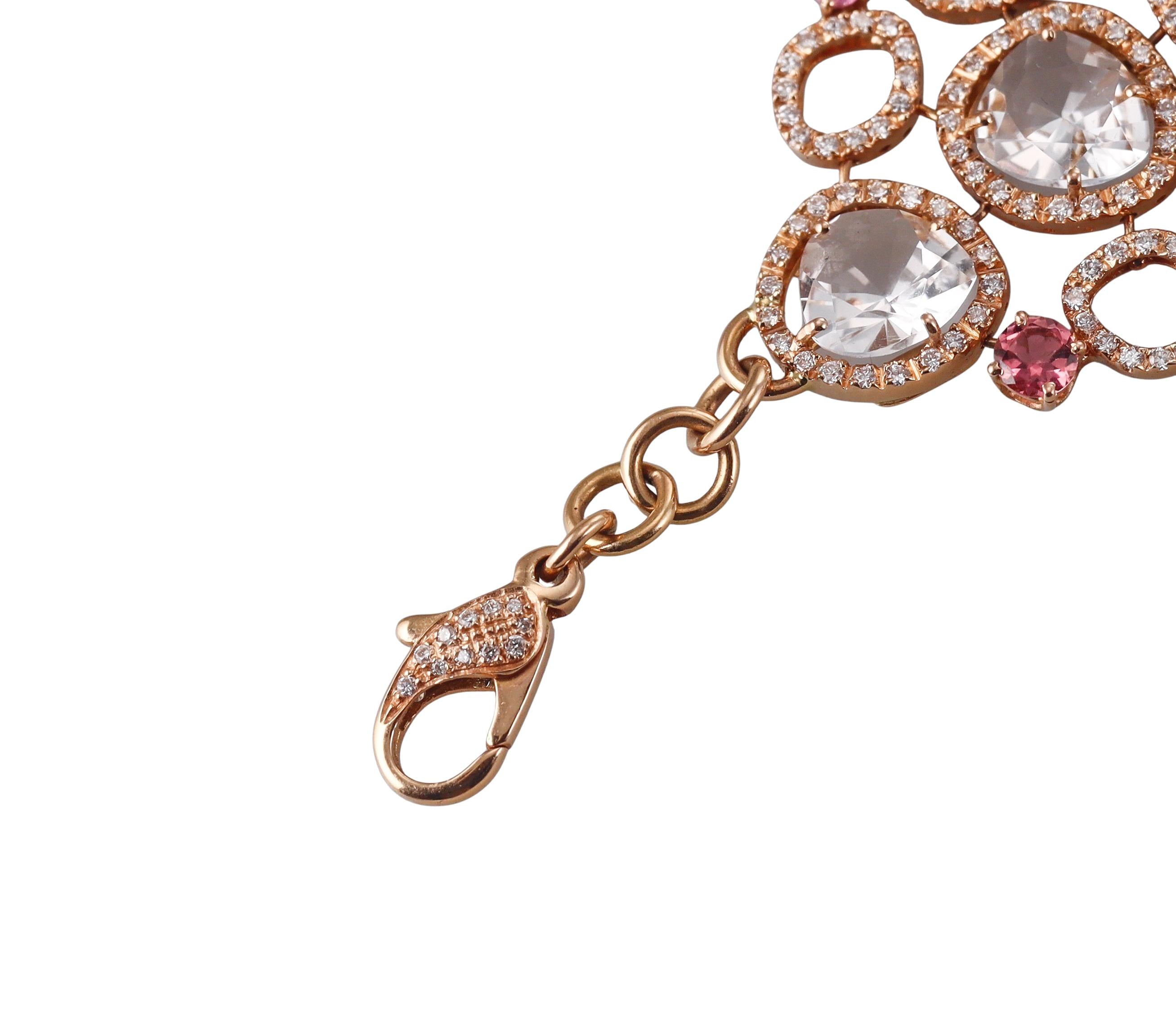 David Morris Gold Diamond Pink Sapphire Quartz Bracelet