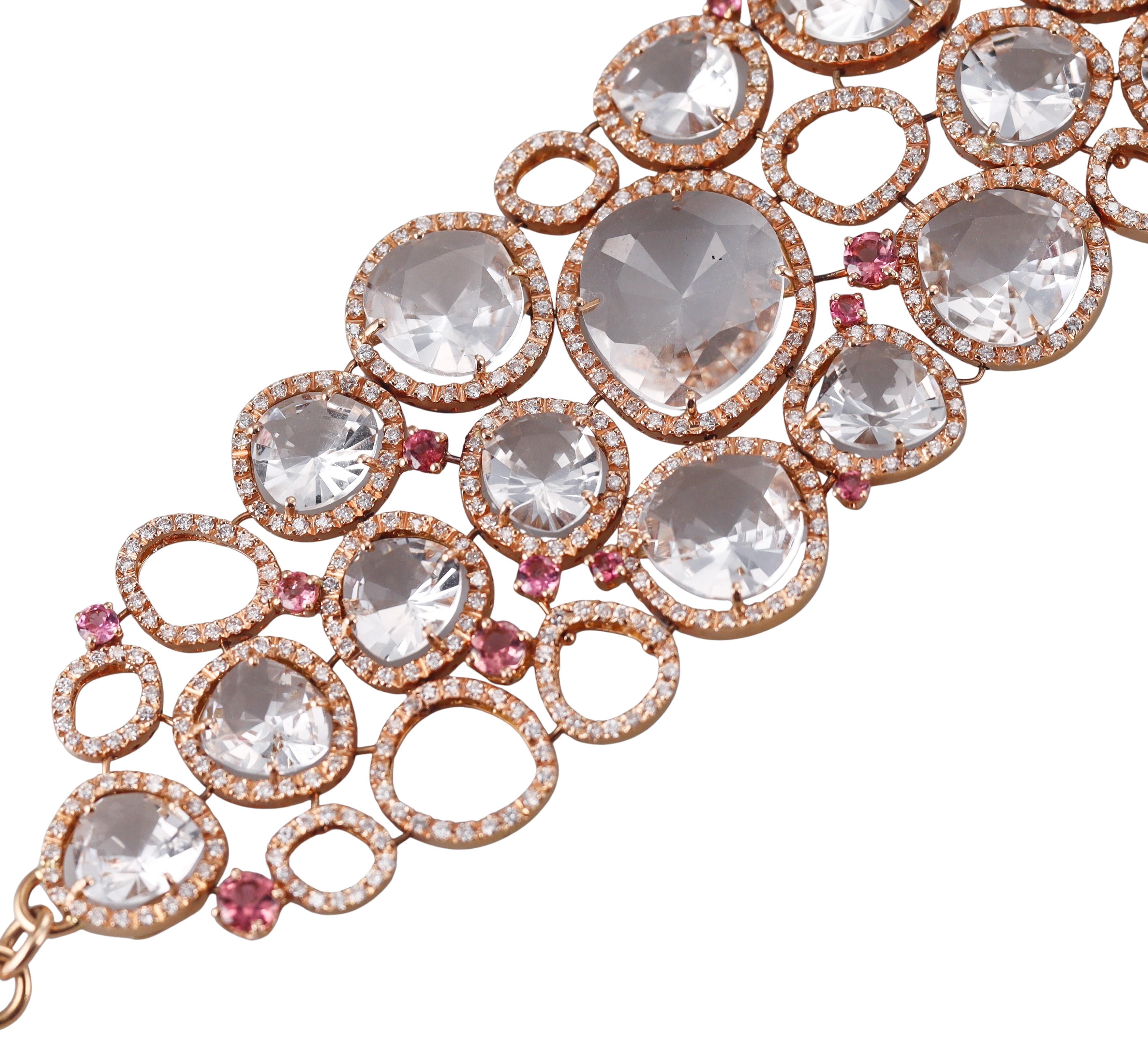 David Morris Gold Diamond Pink Sapphire Quartz Bracelet