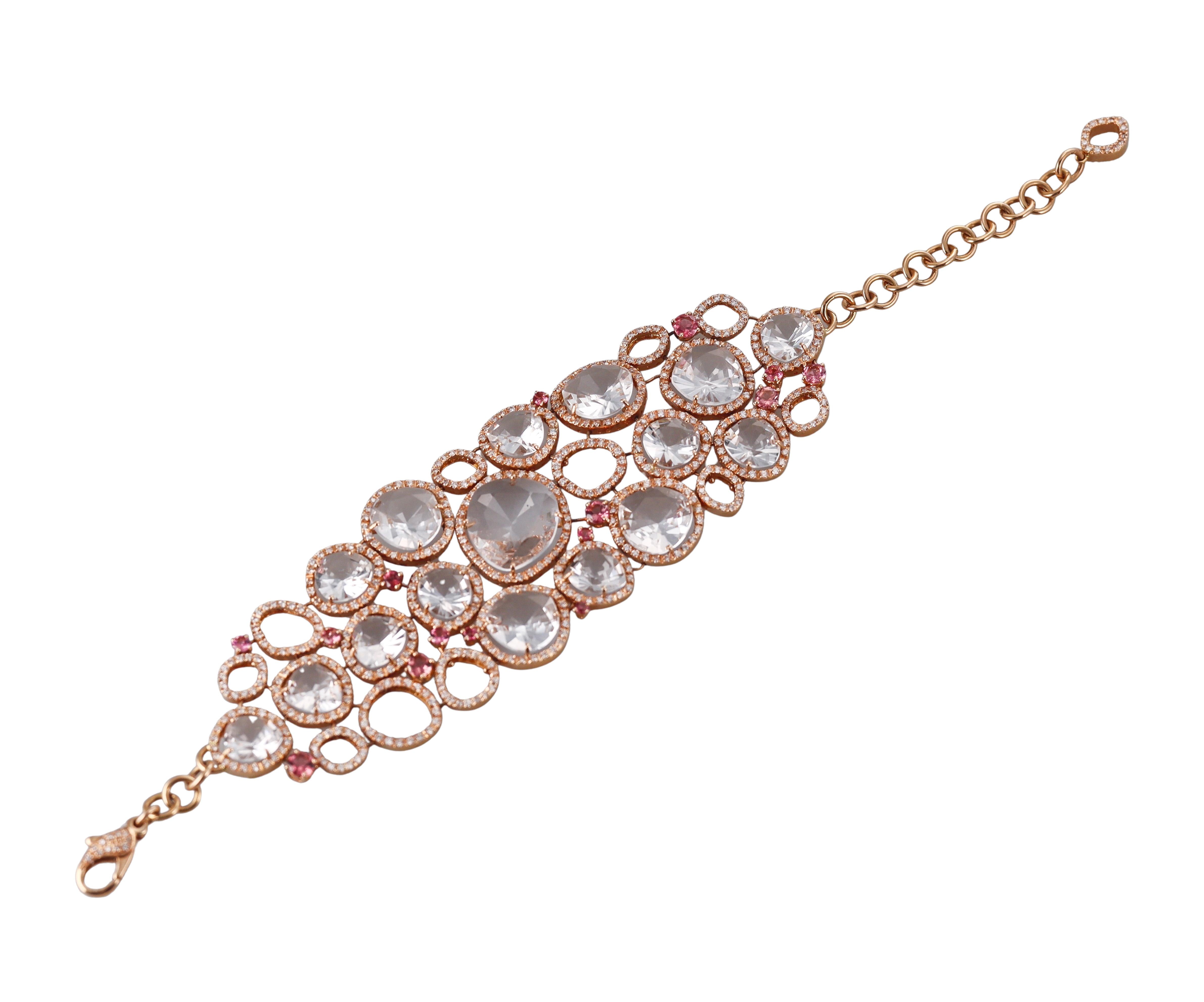 David Morris Gold Diamond Pink Sapphire Quartz Bracelet