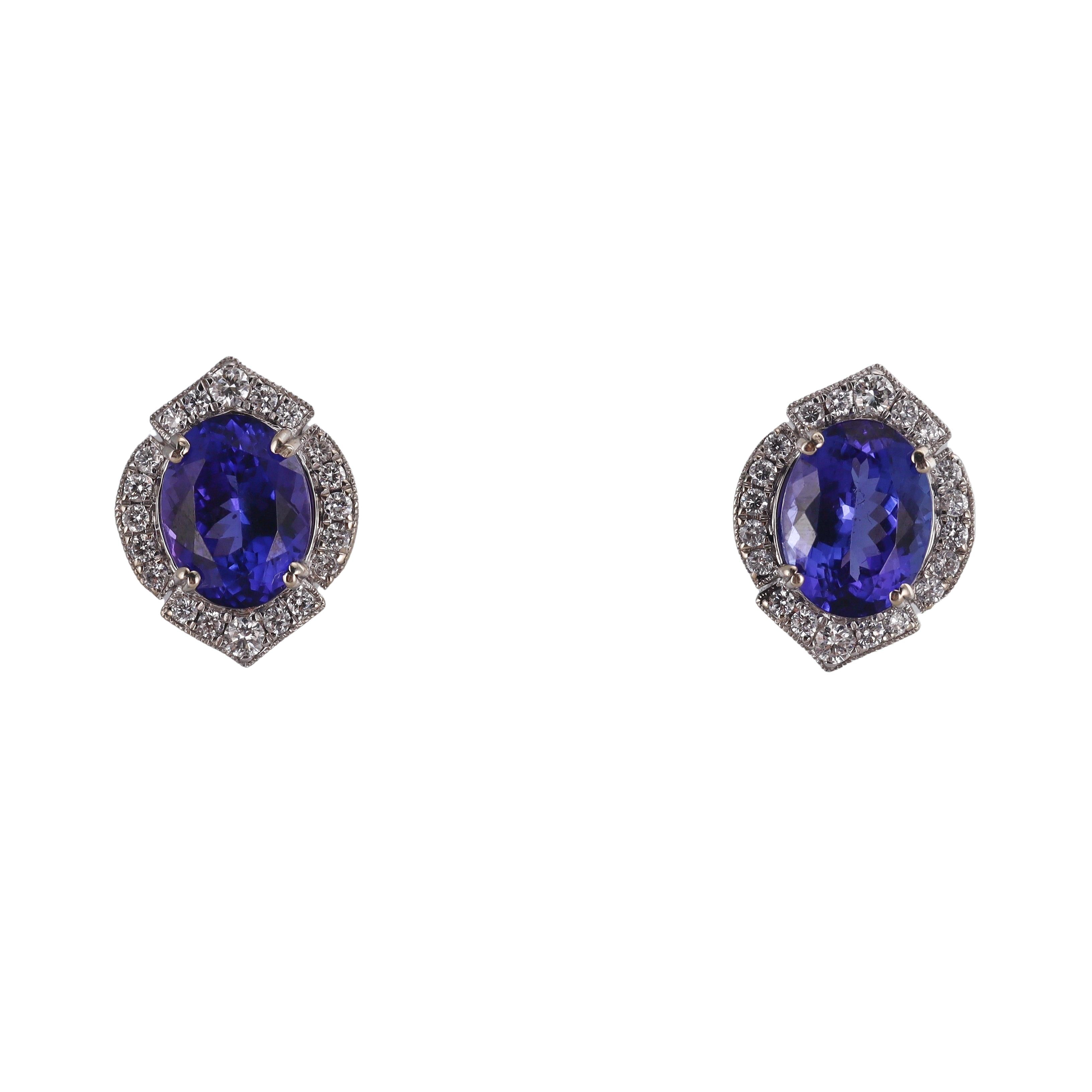 11ctw Tanzanite Diamond Gold Stud Earrings