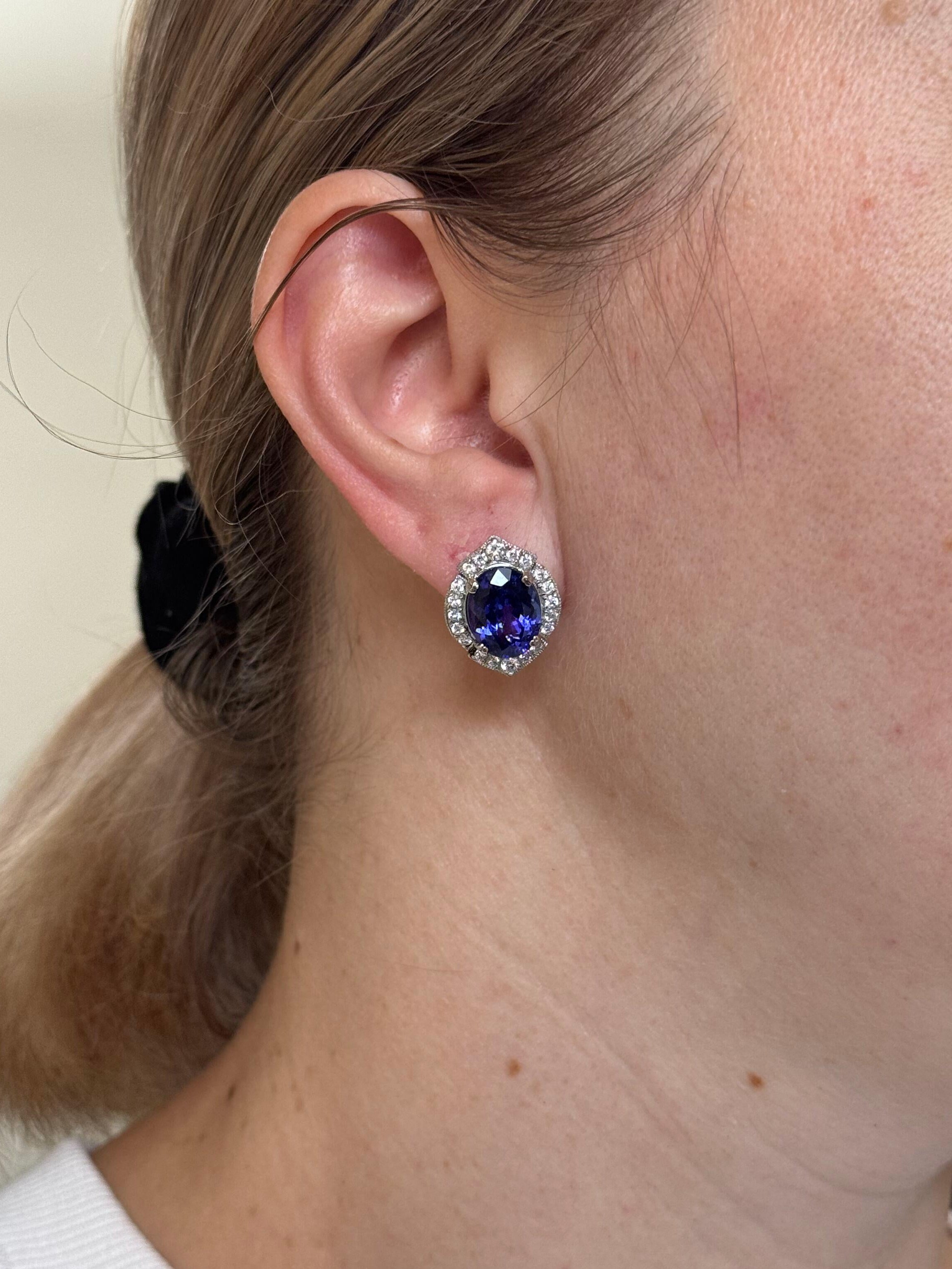 11ctw Tanzanite Diamond Gold Stud Earrings