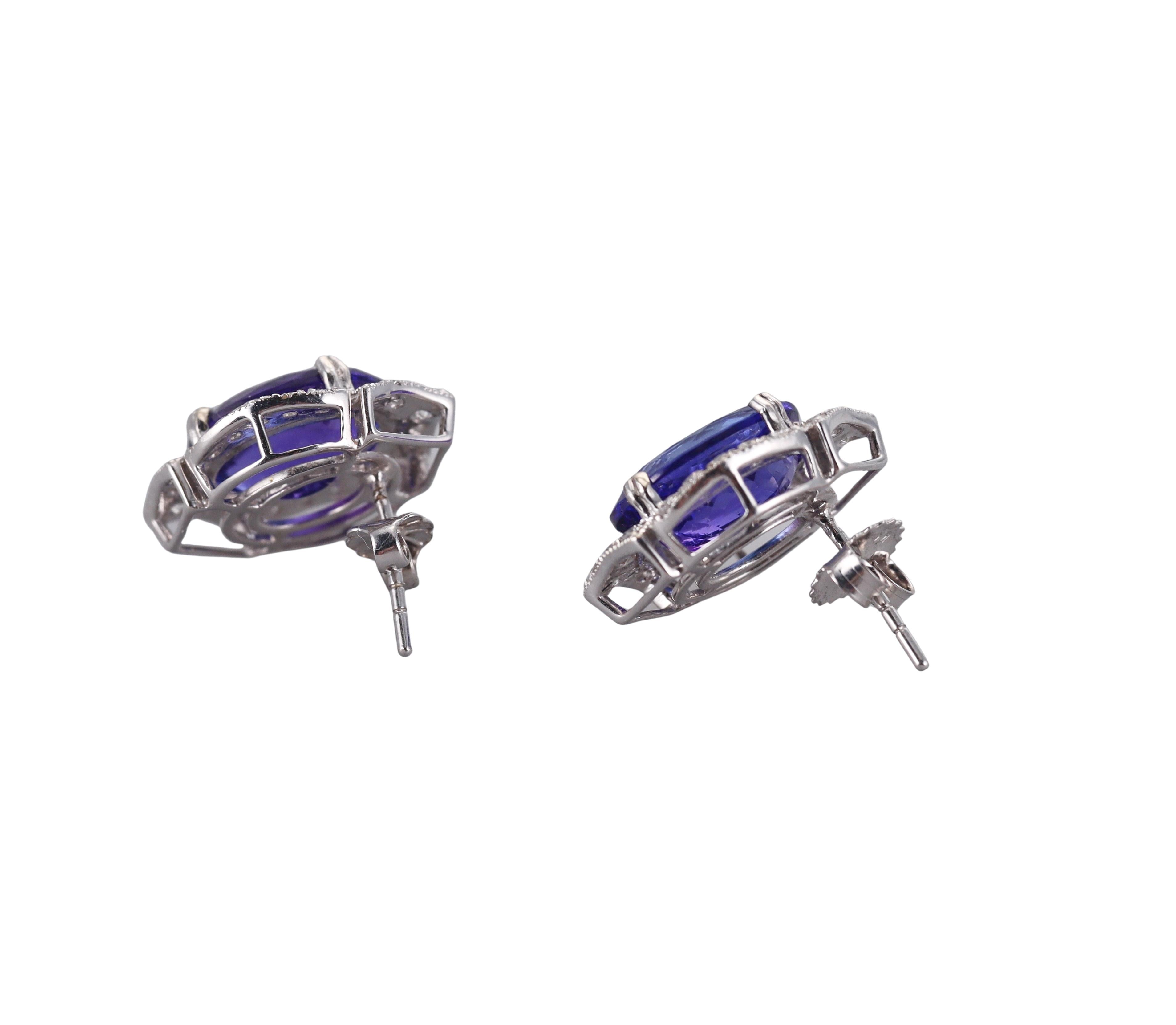 11ctw Tanzanite Diamond Gold Stud Earrings