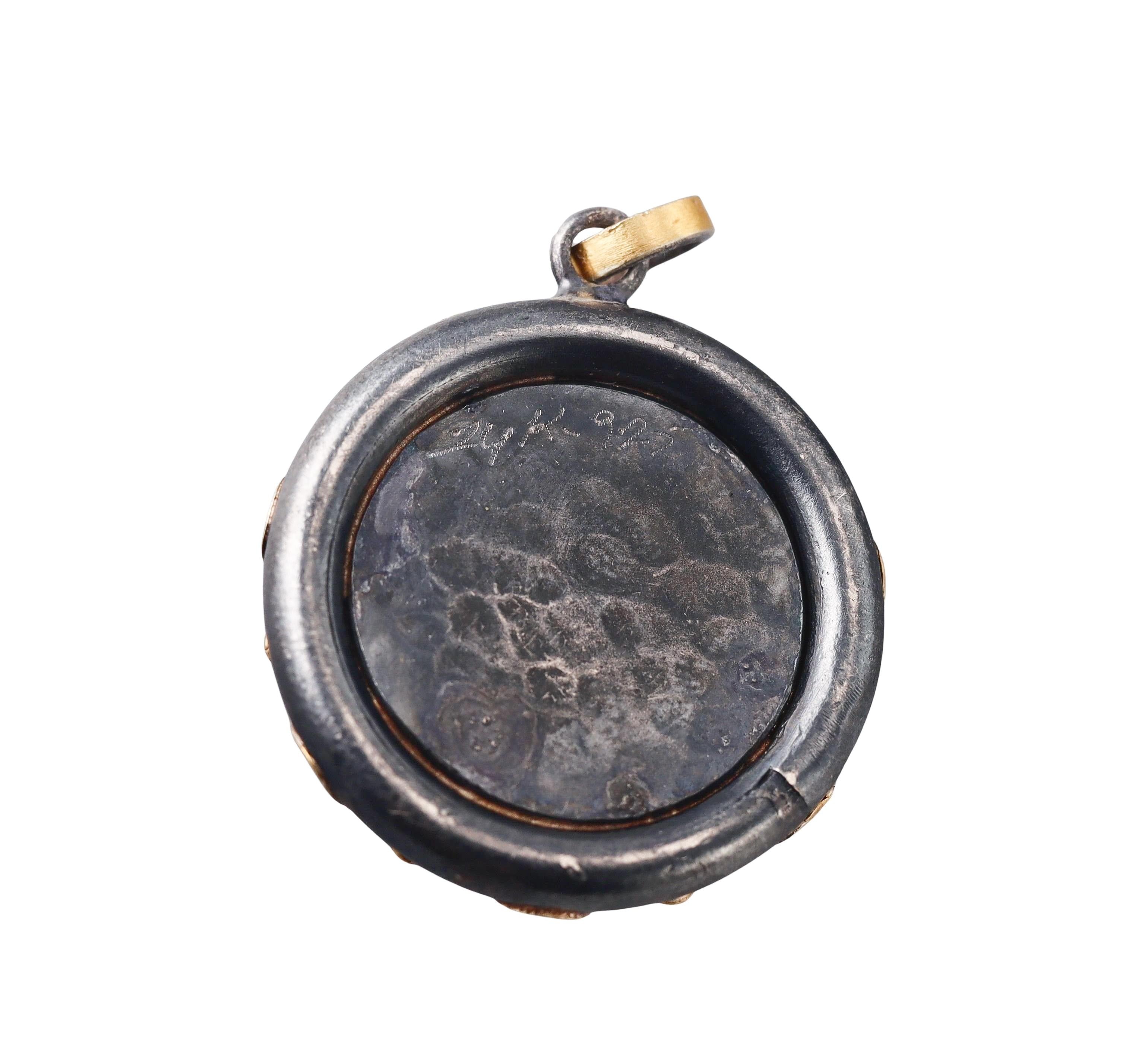 Ancient Inspired Gold Silver Amber Cameo Diamond Pendant