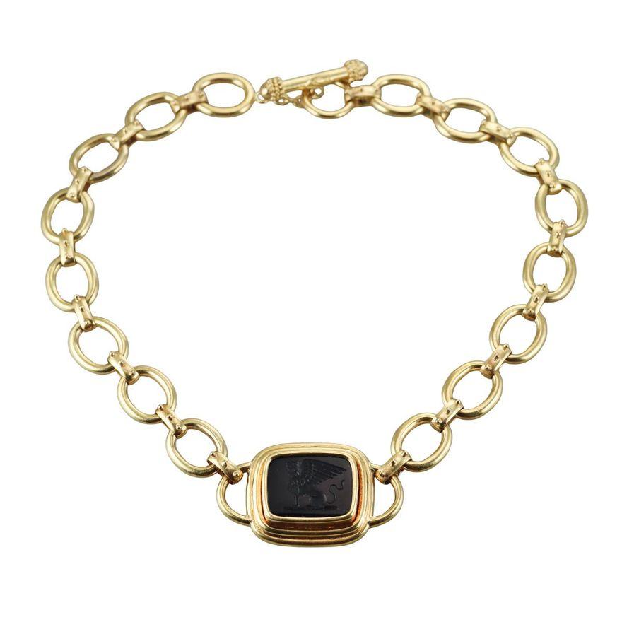 Elizabeth Locke Gold Onyx Intaglio Sphynx Toggle Necklace