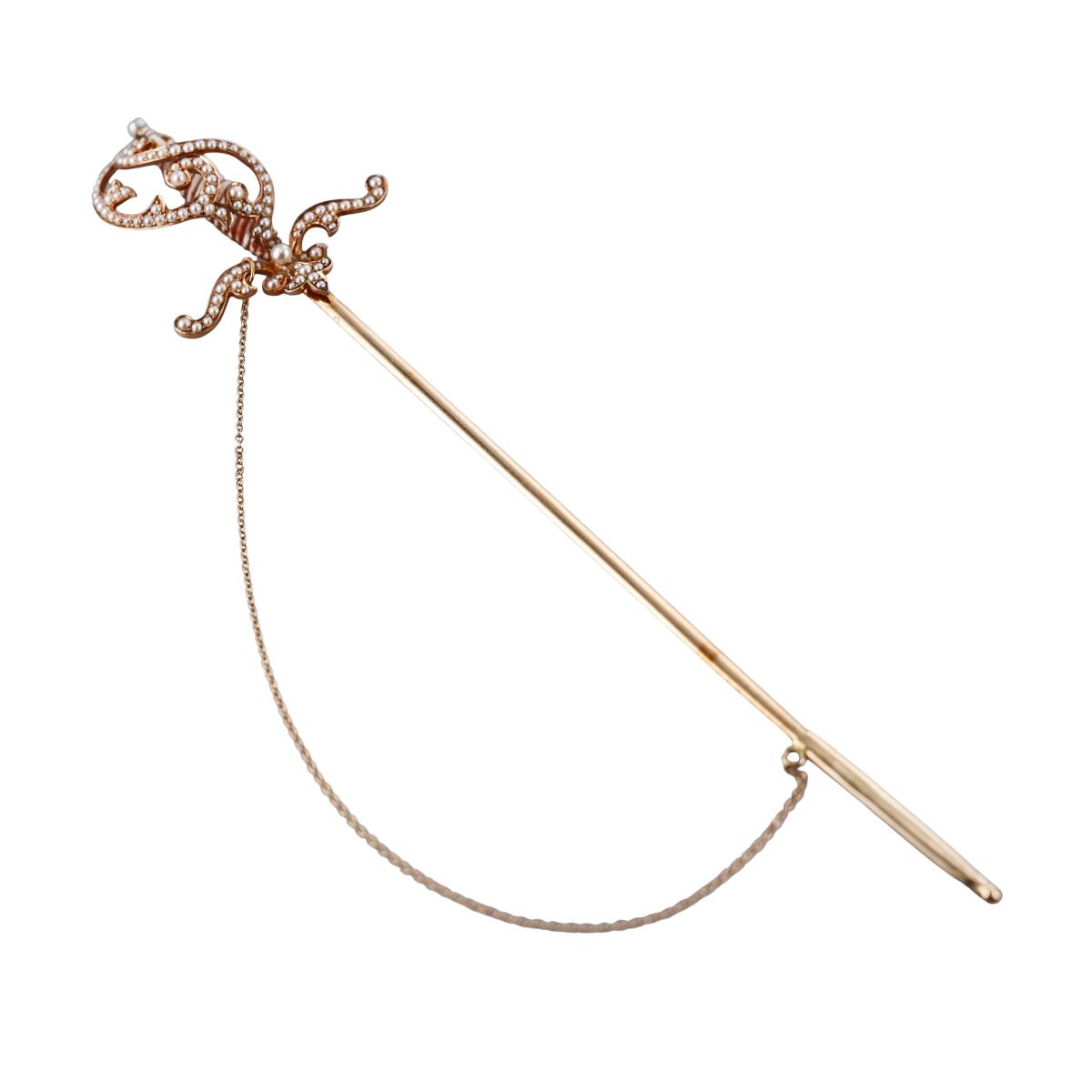 Antique Victorian Gold Seed Pearl Enamel Jabot Sword Pin