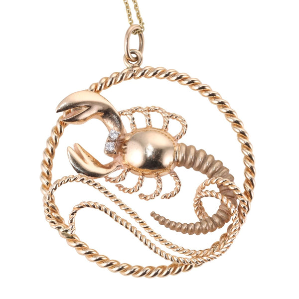 1970s Gold Diamond Scorpio Zodiac Sign Pendant Necklace