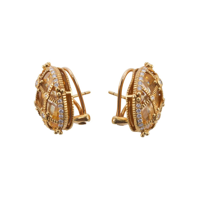 Judith Ripka Canary Crystal Diamond Gold Earrings