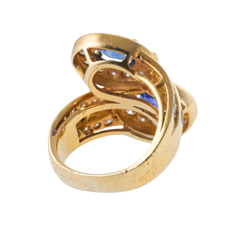Gold Diamond Sapphire Bypass Ring