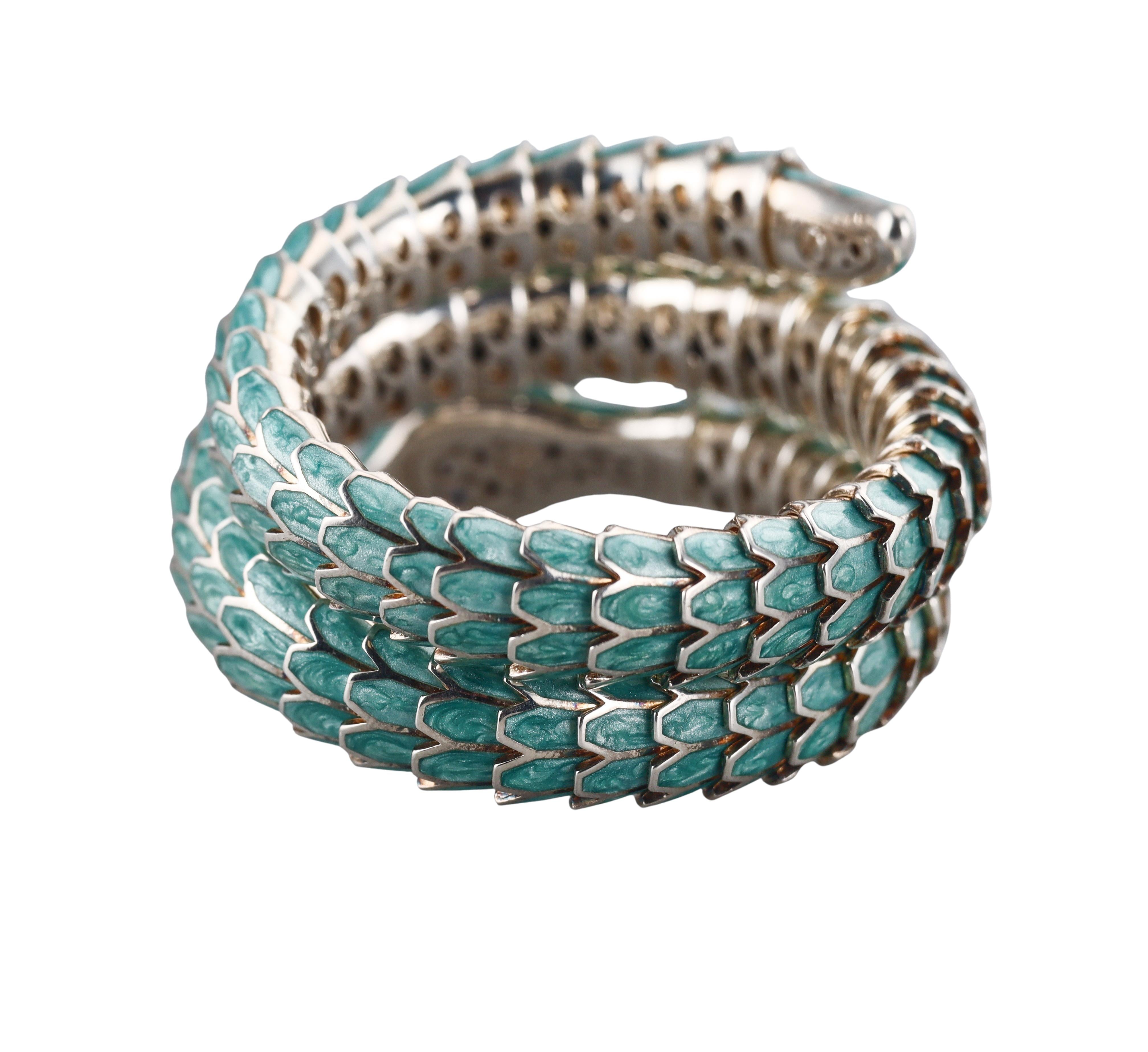 Alexis NY Gold Silver Diamond Sapphire Enamel Snake Wrap Bracelet