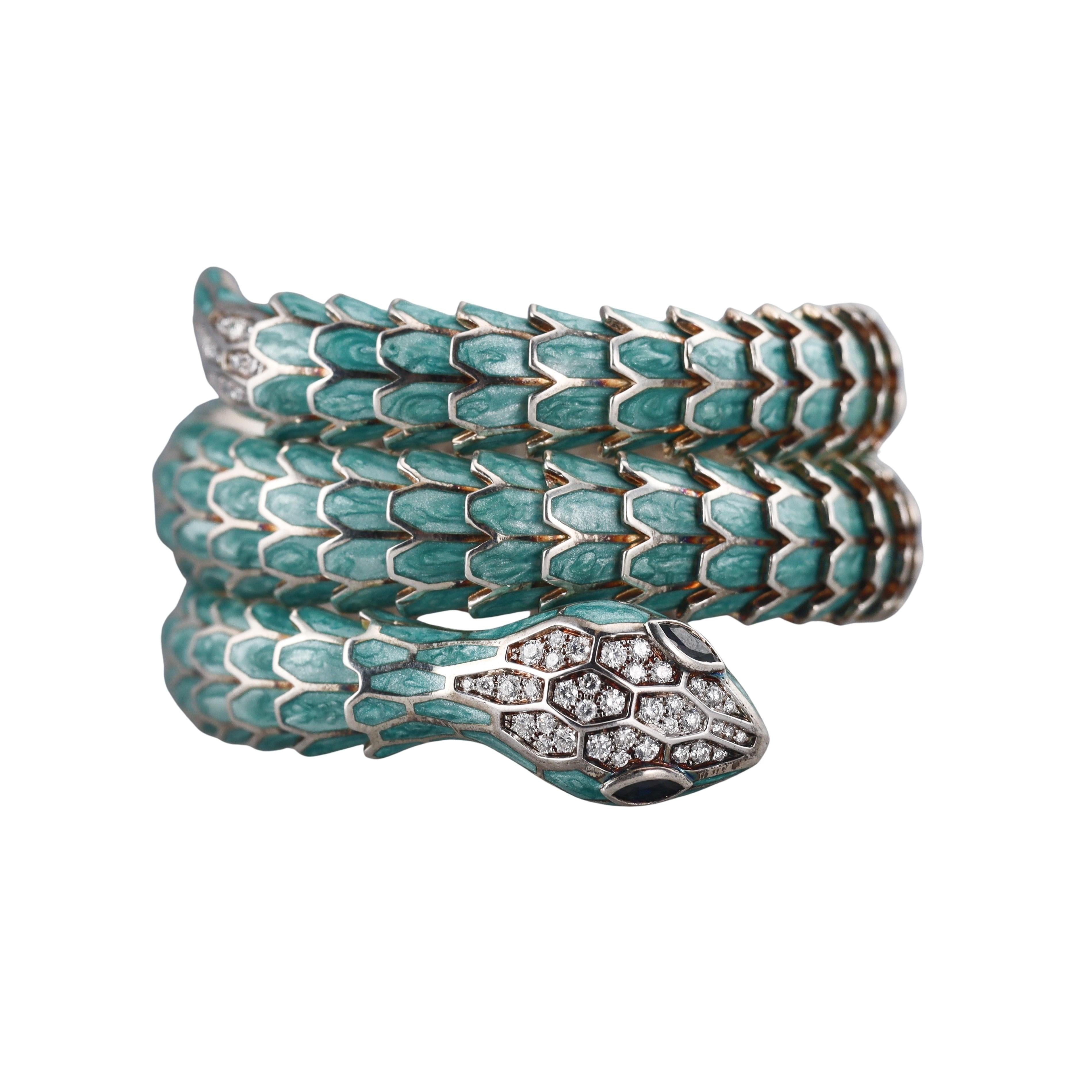 Alexis NY Gold Silver Diamond Sapphire Enamel Snake Wrap Bracelet