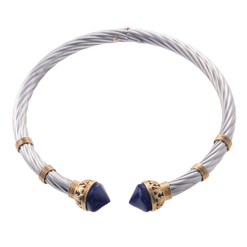 Lalaounis Greece Sodalite Silver Gold Collar Necklace