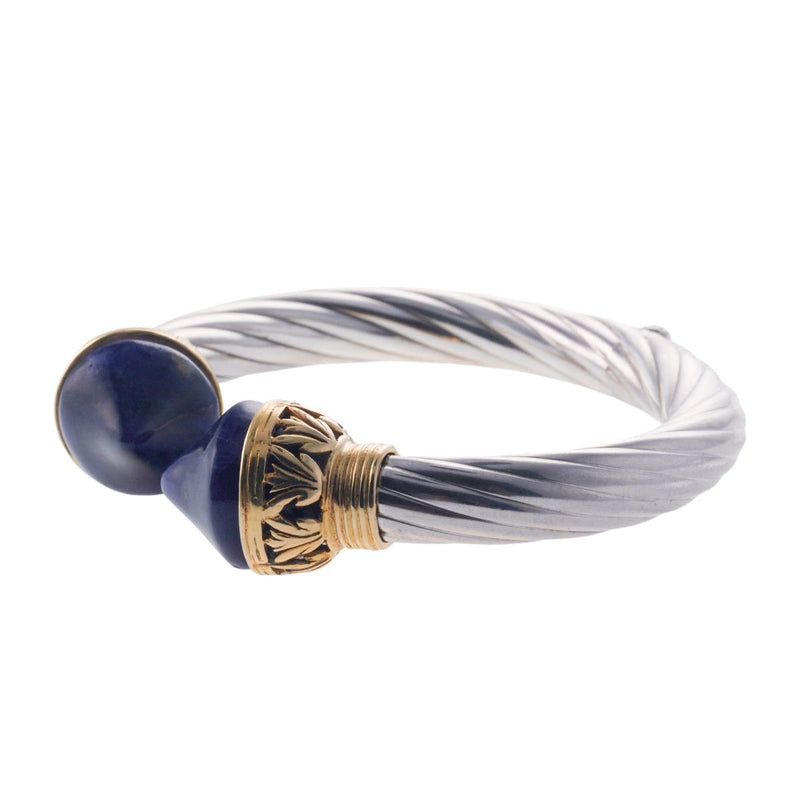Lalaounis Greece Sodalite Silver Gold Cuff Bracelet
