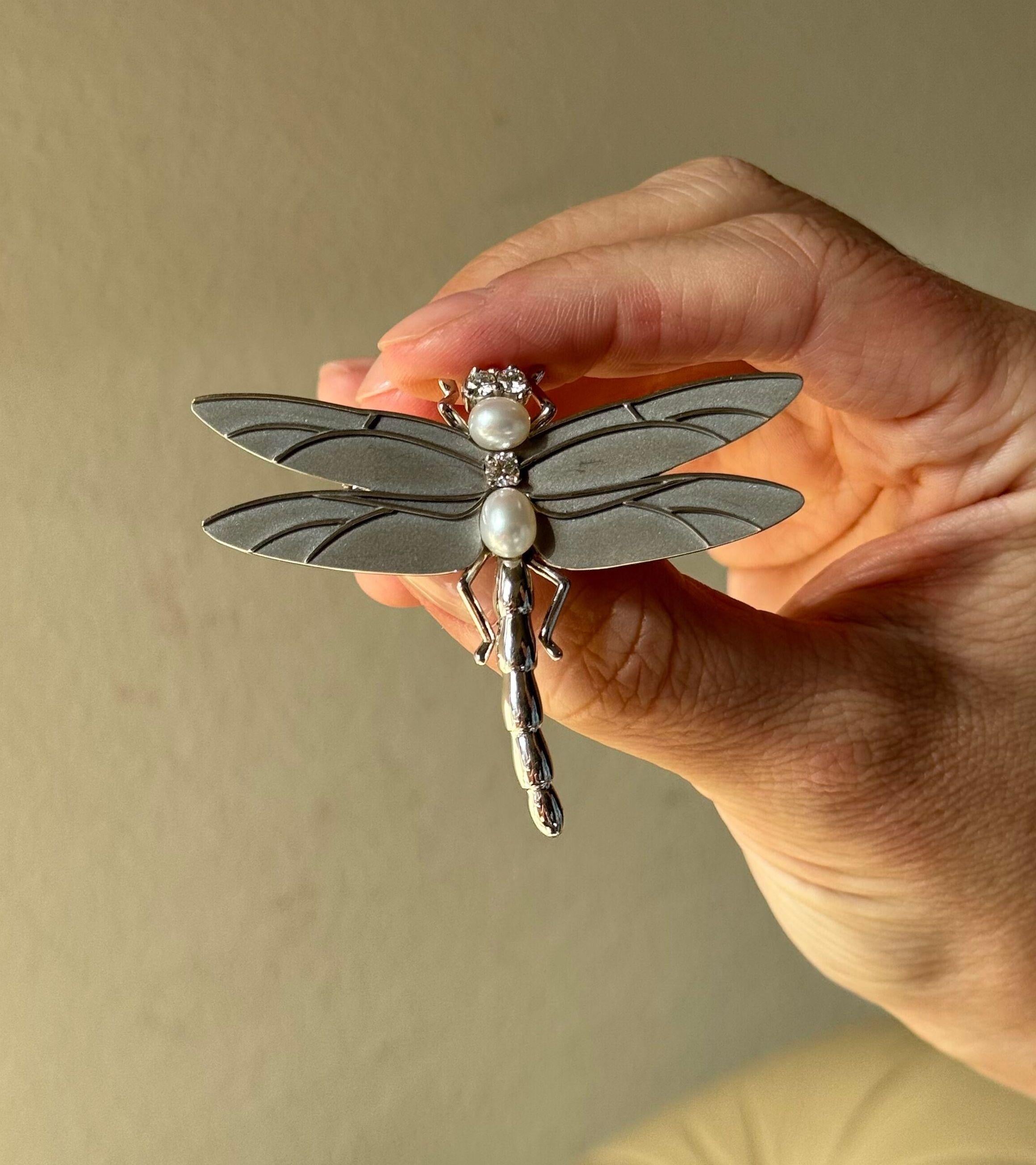 Tiffany & Co Gold Diamond Pearl Dragonfly Brooch Pin