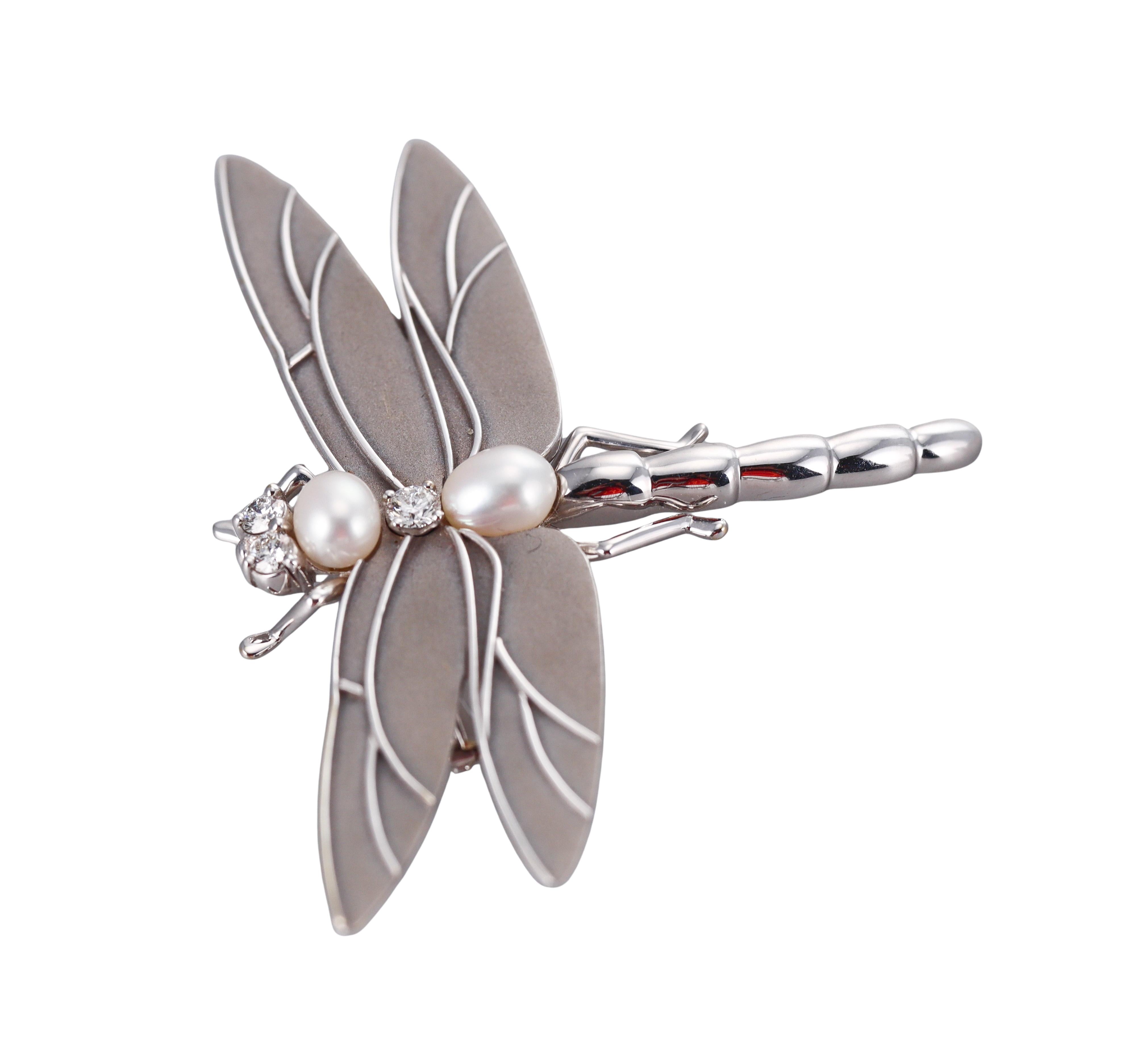 Tiffany & Co Gold Diamond Pearl Dragonfly Brooch Pin