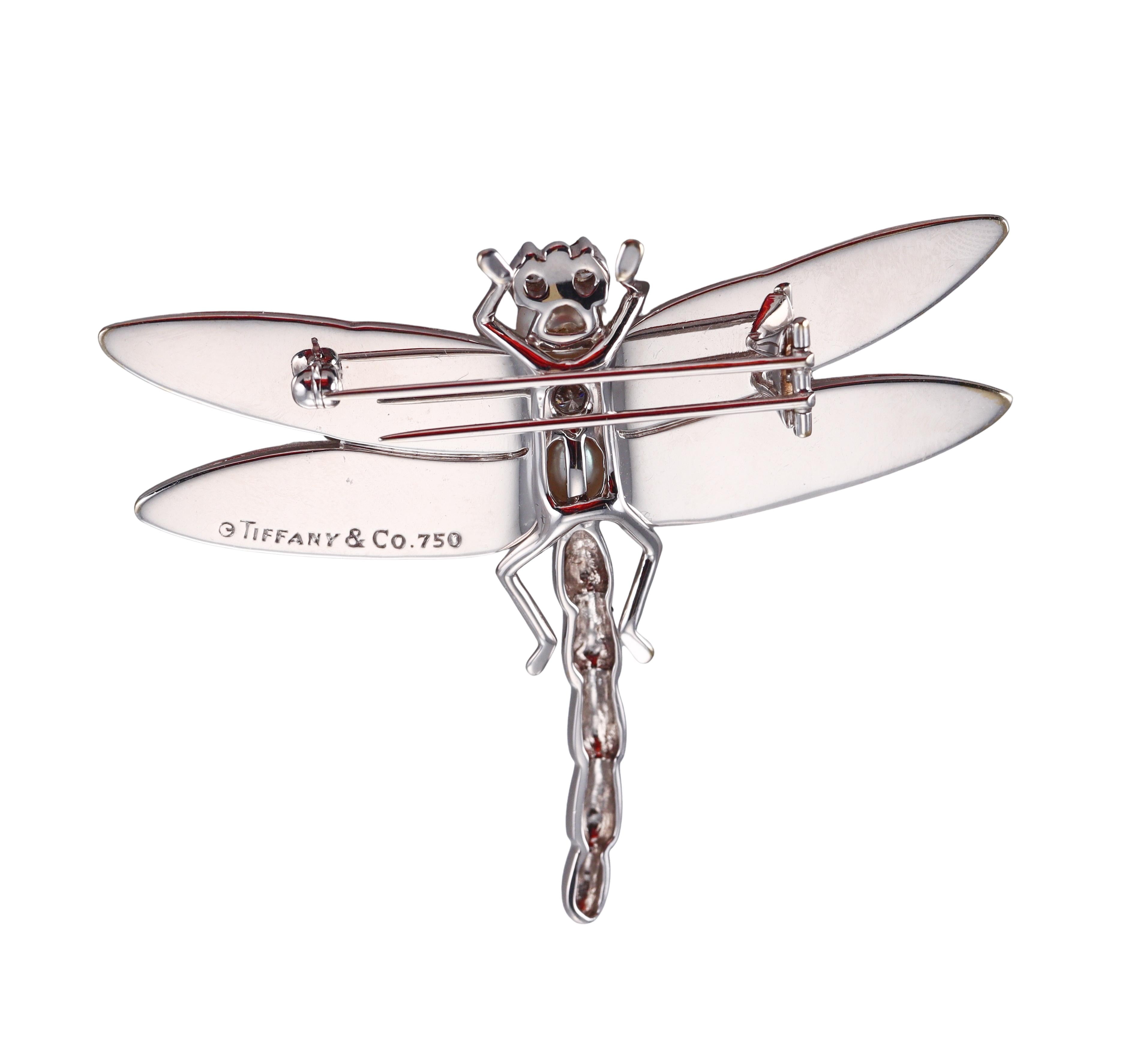 Tiffany & Co Gold Diamond Pearl Dragonfly Brooch Pin