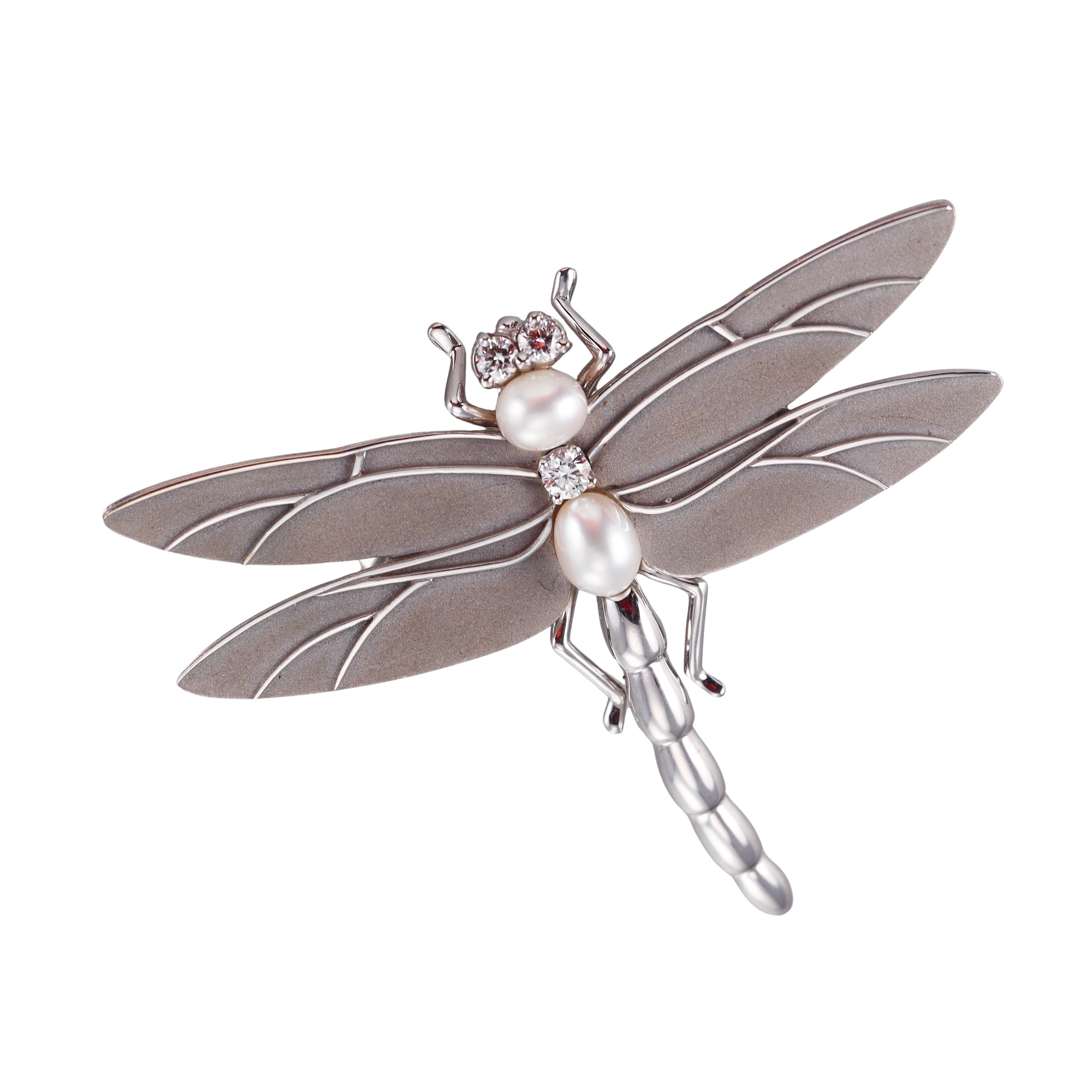 Tiffany & Co Gold Diamond Pearl Dragonfly Brooch Pin