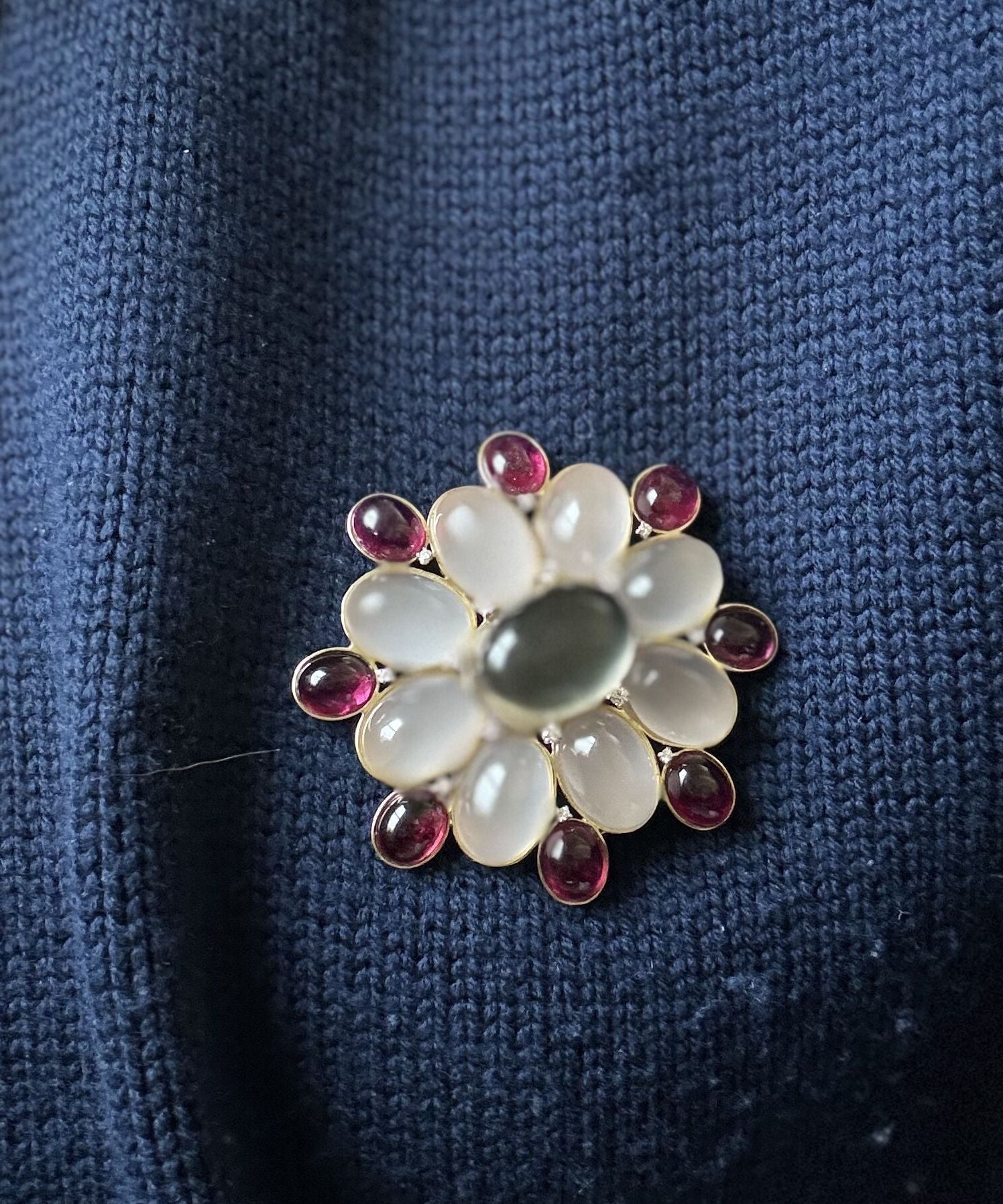Faraone Mennella Gold Diamond Tourmaline Rose Quartz Brooch