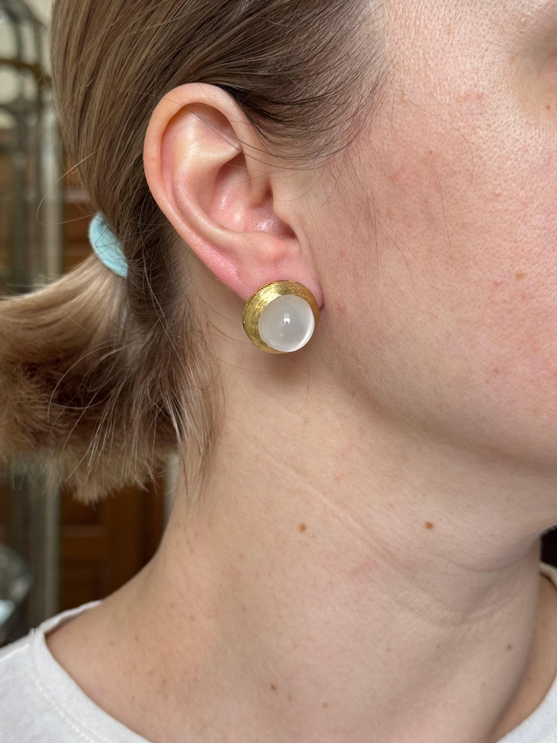 Henry Dunay Gold Platinum Moonstone Earrings