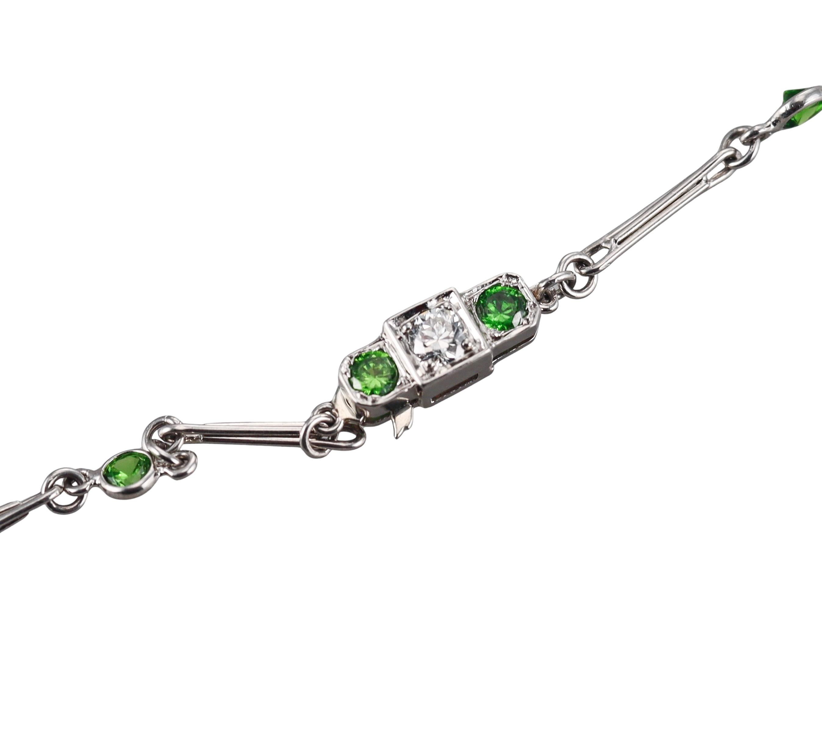 Platinum 4.54ctw Diamond 6.28ctw Demantoid Garnet Long Chain Necklace