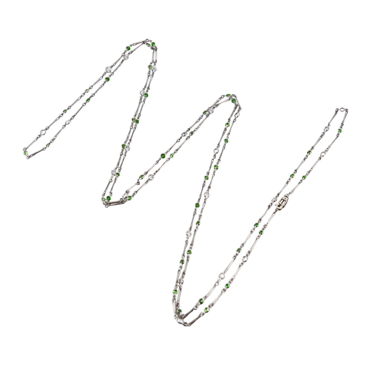 Platinum 4.54ctw Diamond 6.28ctw Demantoid Garnet Long Chain Necklace