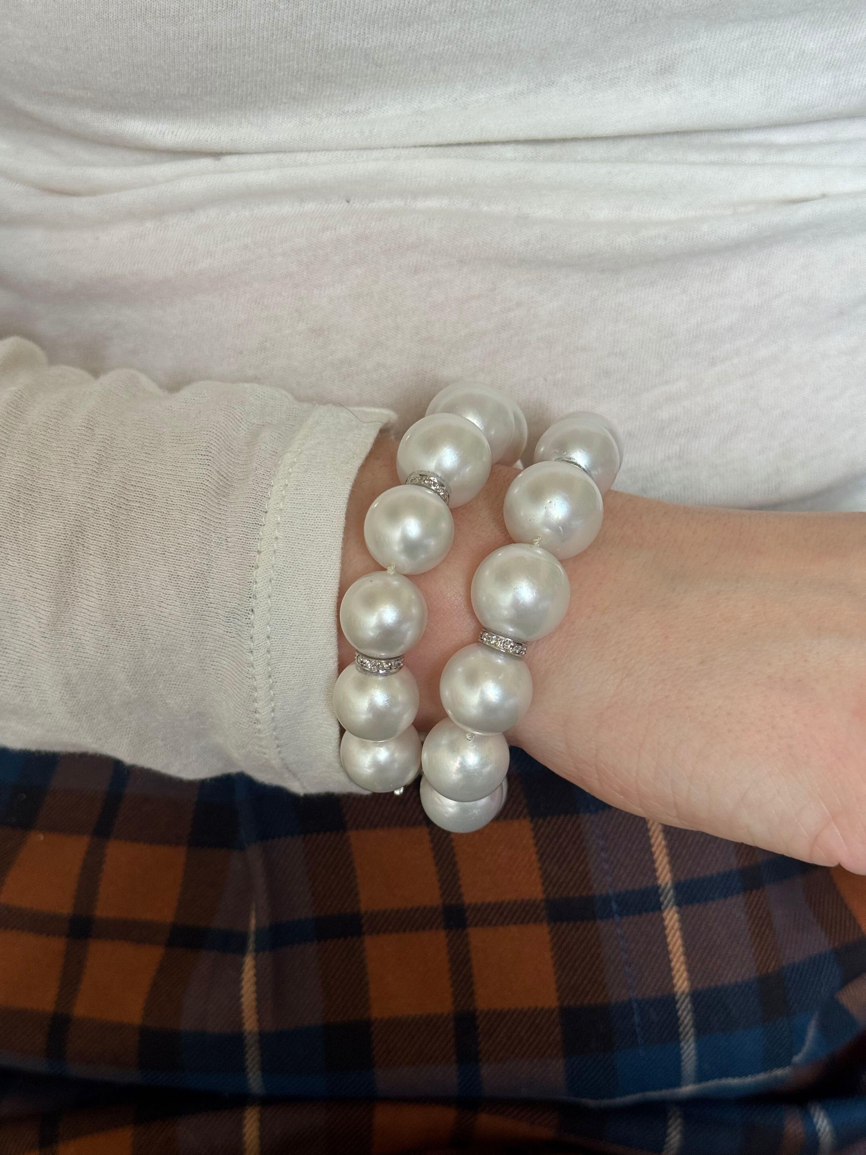 Gold South Sea Pearl Diamond Bracelet Set